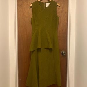 HUGO BOSS Runway wool boucle military green asymmetrical dress - size US 10